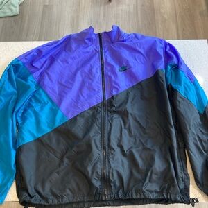 Nike Men's Tri-Color Windbreaker Jacket - Purple, Blue, Black Vintage